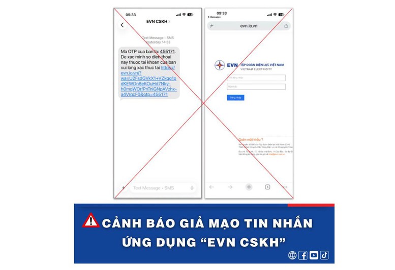 Theo thông tin từ Tập đoàn Điện lực Việt Nam (EVN), gần đây đã xuất hiện tình trạng lừa đảo mới bằng tin nhắn OTP giả mạo.