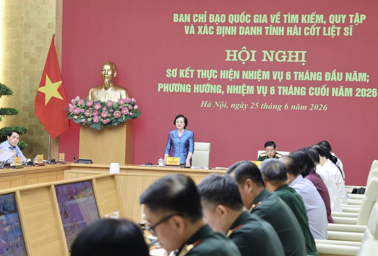 Ban Chỉ đạo quốc gia về tìm kiếm, quy tập và xác định danh tính hài cốt liệt sĩ tổ chức Hội nghị sơ kết thực hiện nhiệm vụ 6 tháng đầu năm 2026 và triển khai phương hướng, nhiệm vụ 6 tháng cuối năm 2026 - Ảnh: VGP/Thu Giang

