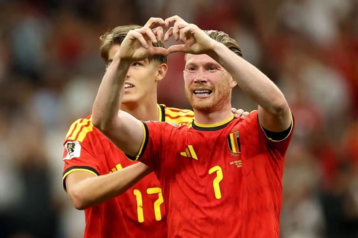 Kevin De Bruyne ăn mừng bàn thắng trước New Zealand - Ảnh: Reuters