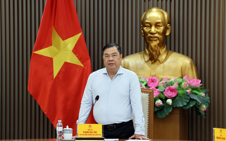Ủy viên Bộ Chính trị, Phó Thủ tướng Thường trực Phạm Gia Túc chủ trì cuộc họp Ủy ban Hợp tác Việt Nam – Lào - Ảnh: VGP/Phương Nguyên

