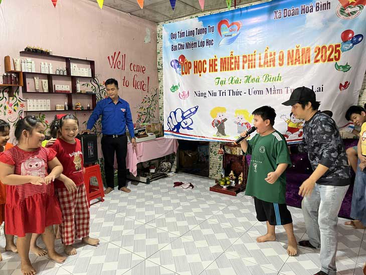 Các bạn nhỏ thử nhập vai diễn xuất - Ảnh: LAN NGỌC