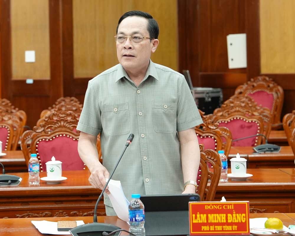 Đồng chí Lâm Minh Đằng- Phó Bí thư Tỉnh ủy đóng góp dự thảo báo cáo chính trị. 