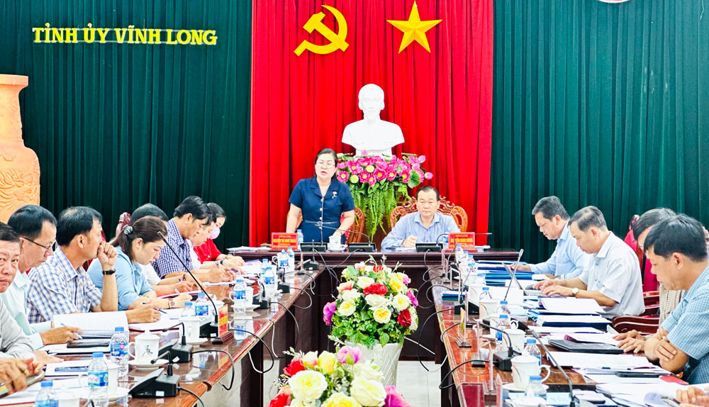 Đồng chí Nguyễn Thị Minh Trang- Ủy viên Ban Thường vụ Tỉnh ủy, Trưởng Ban Tuyên giáo và Dân vận Tỉnh ủy, Tổ phó Thường trực đánh giá, góp ý văn kiện.
