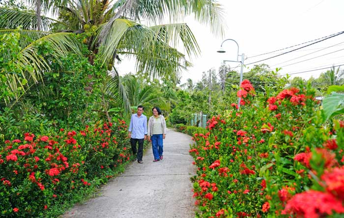Tuyến đường không rác và rực sắc hoa tại ấp An Phú A. 