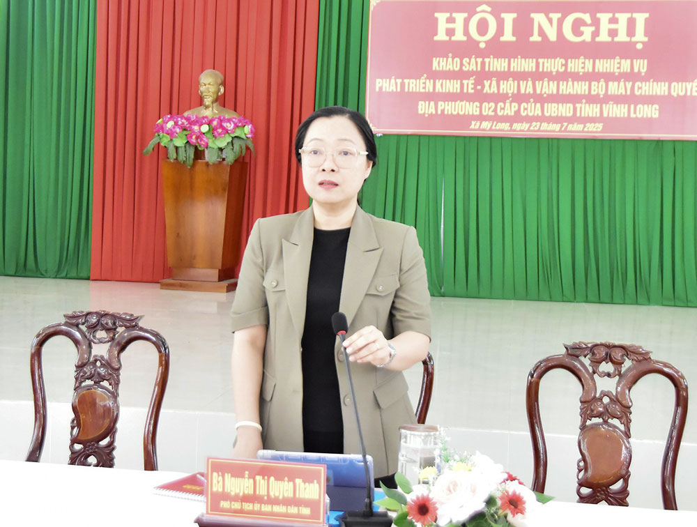 Bà Nguyễn Thị Quyên Thanh- Tỉnh ủy viên, Phó Chủ tịch UBND tỉnh phát biểu tại khảo sát.