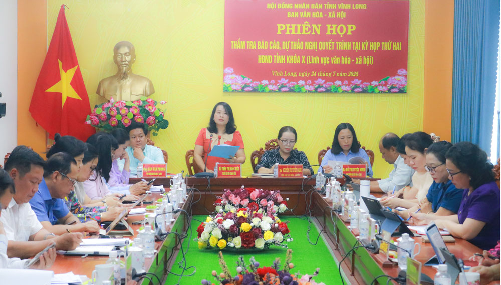 Bà Thân Thị Ngọc Kiều- Trưởng Ban Văn hóa- Xã hội HĐND tỉnh phát biểu tại phiên họp.