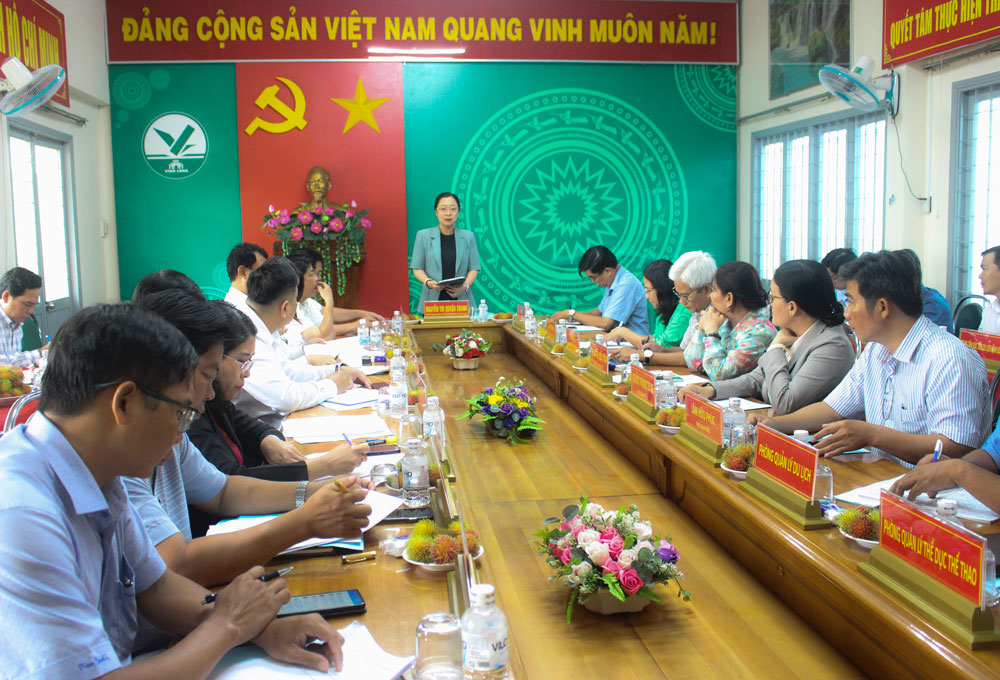 Bà Nguyễn Thị Quyên Thanh- Tỉnh ủy viên, Phó Chủ tịch UBND tỉnh chủ trì cuộc họp.





