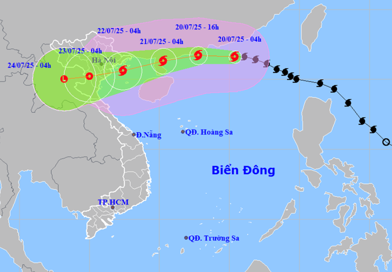 
Bão Wipha sẽ ảnh hưởng đến nhiều khu vực ở Bắc Bộ và Bắc Trung Bộ gây mưa lớn diện rộng (Ảnh: NCHMF).