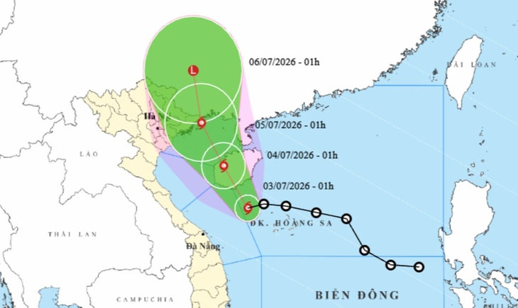 Dự báo vị trí và hướng đi của bão số 1 - Ảnh: NCHMF