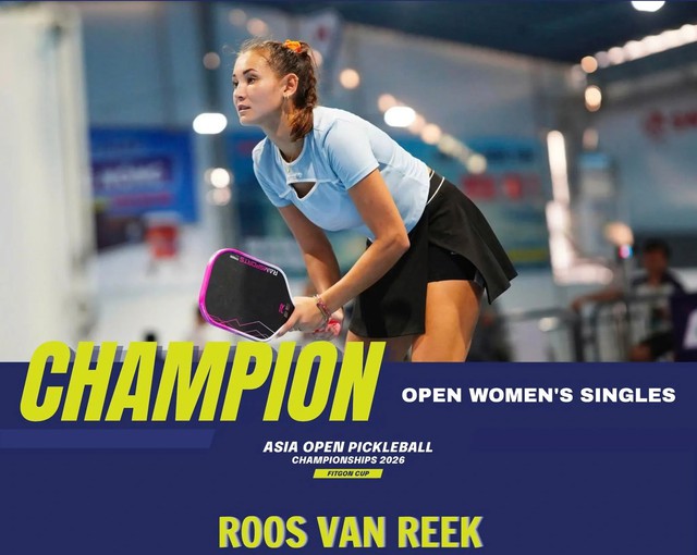 Tay vợt Hà Lan Roos Van Reek đoạt hat-trick vô địch giải pickleball châu Á mở rộng 2026 gồm đơn nữ, đôi nữ và đôi nam nữ.
ẢNH: BTC