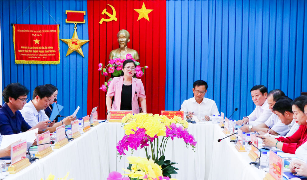 Đồng chí Nguyễn Thị Minh Trang- Ủy viên Ban Thường vụ Tỉnh ủy, Trưởng Ban Tuyên giáo và Dân vận Tỉnh ủy phát biểu chỉ đạo.