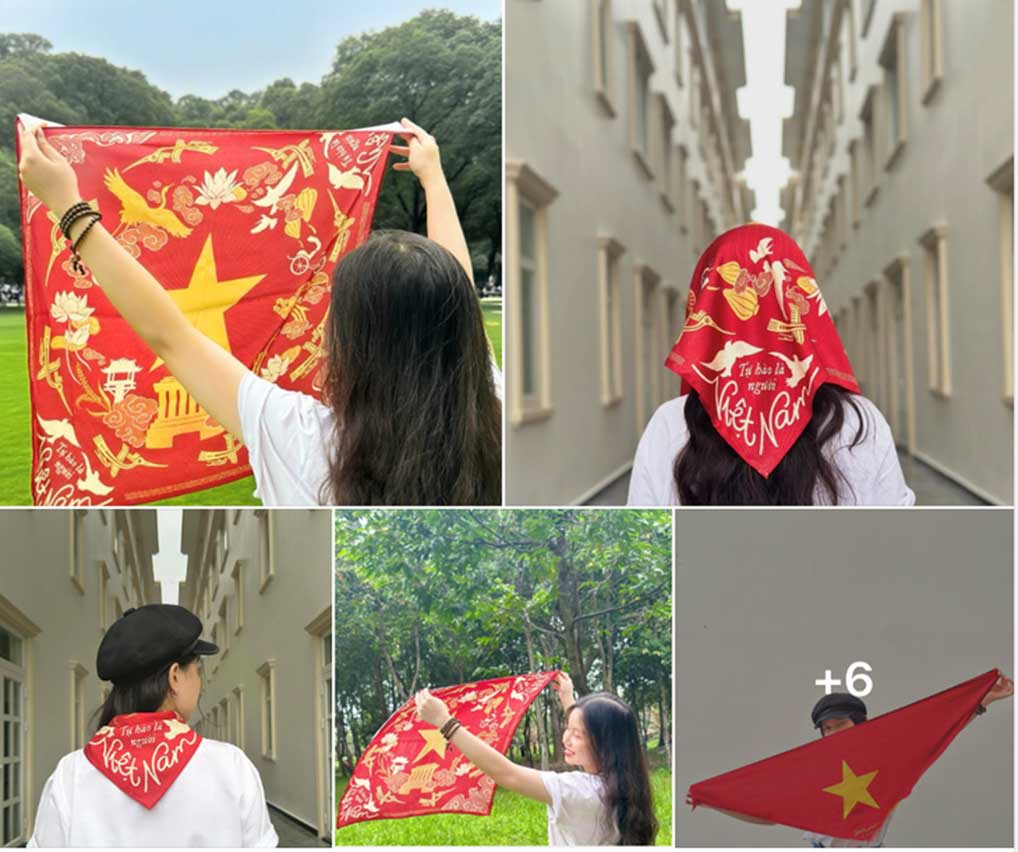 Các sản phẩm khăn yêu nước được nhiều bạn trẻ săn đón - Ảnh: Chụp màn hình Facebook