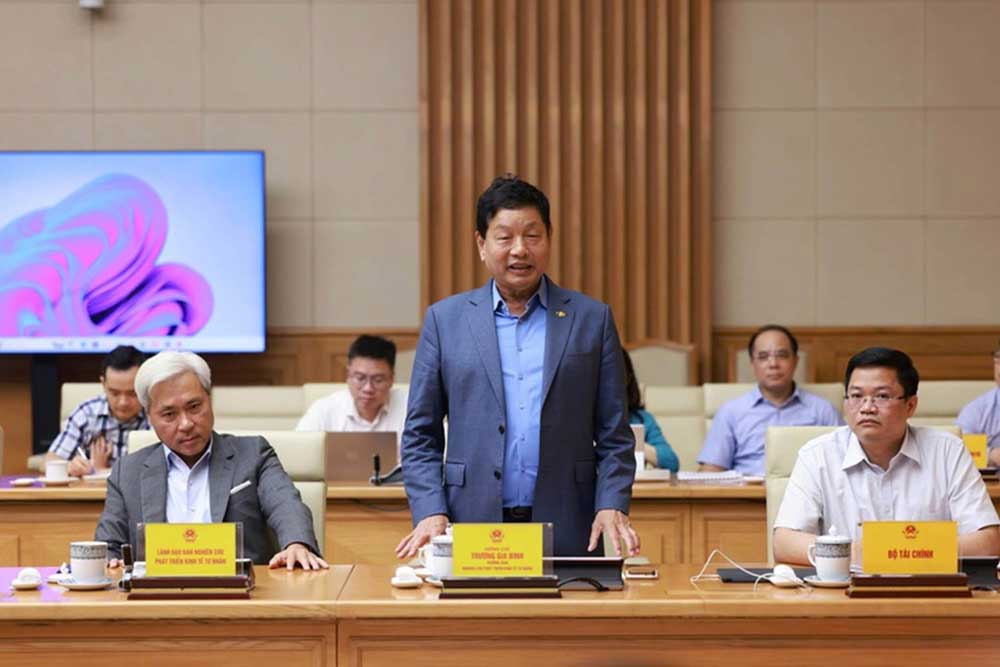 Ông Trương Gia Bình, Chủ tịch Hội đồng quản trị Tập đoàn FPT, Trưởng Ban IV phát biểu tại cuộc làm việc - Ảnh: VGP/Nhật Bắc