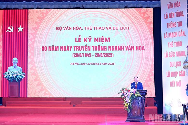 Bộ trưởng Văn hoá, Thể thao và Du lịch Nguyễn Văn Hùng phát biểu tại lễ kỷ niệm.