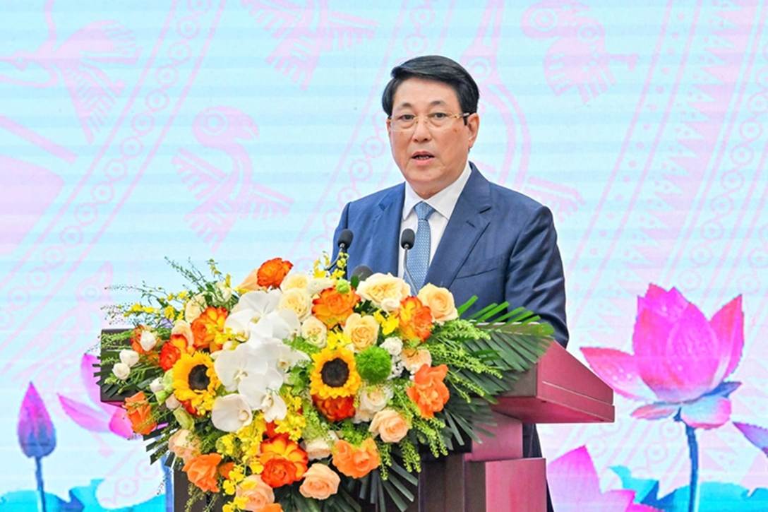  
Chủ tịch nước Lương Cường phát biểu tại hội nghị - Ảnh: VGP/Toàn Thắng