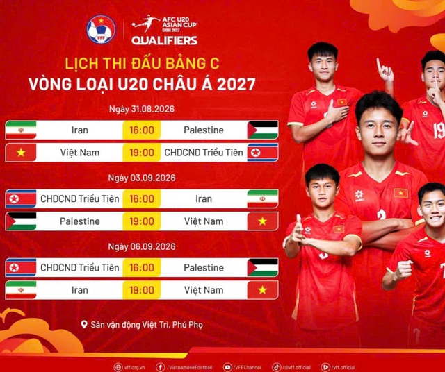 Lịch thi đấu bảng C vòng loại U.20 châu Á 2027.

ẢNH: VFF

