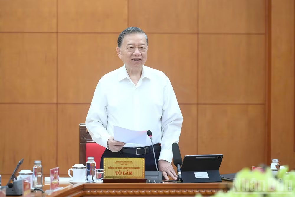 Tổng Bí thư, Chủ tịch nước Tô Lâm phát biểu tại cuộc làm việc. (Ảnh: ĐĂNG KHOA)
