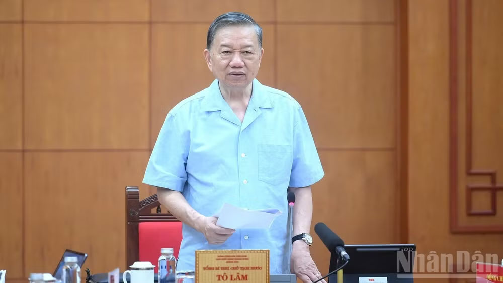 Tổng Bí thư, Chủ tịch nước Tô Lâm phát biểu chỉ đạo tại cuộc làm việc. (Ảnh: ĐĂNG KHOA)
