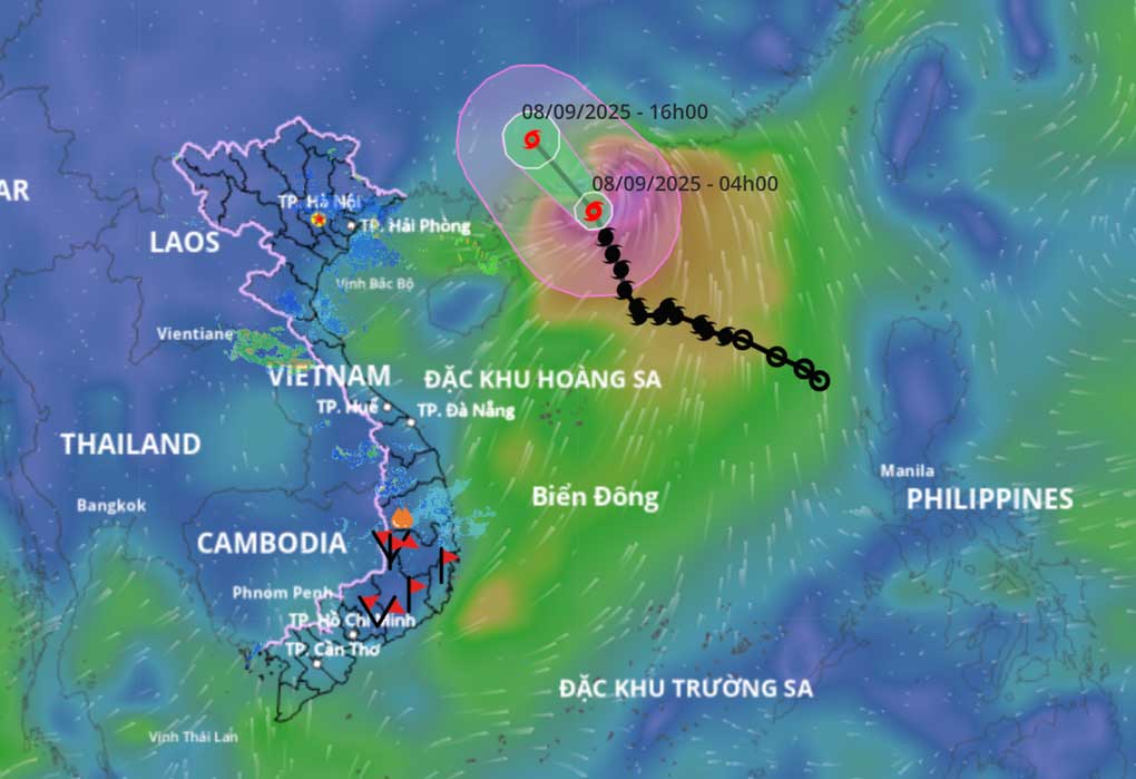 Bão số 7 sẽ đổ bộ vào đất liền Trung Quốc trong hôm nay (Ảnh: Hệ thống giám sát thiên tai).