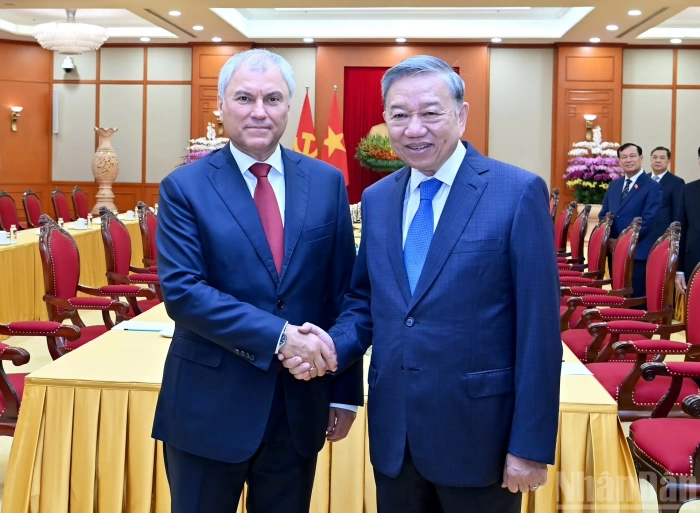 Tổng Bí thư Tô Lâm tiếp Chủ tịch Duma Quốc gia Quốc hội Liên bang Nga Vyacheslav Volodin