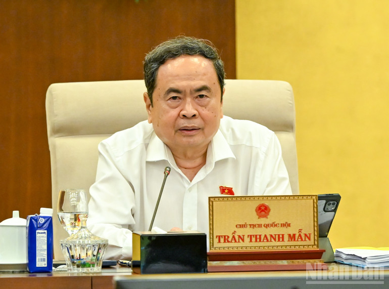 Chủ tịch Quốc hội Trần Thanh Mẫn phát biểu tại phiên họp. (Ảnh: DUY LINH)