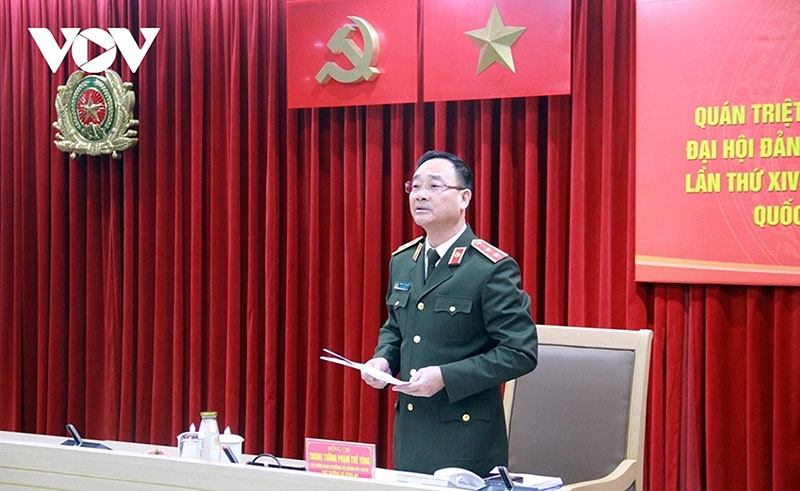 Trung tướng Phạm Thế Tùng, Ủy viên Ban Thường vụ Đảng ủy Công an Trung ương, Thứ trưởng Bộ Công an chủ trì Hội nghị. (Ảnh: Trọng Phú)