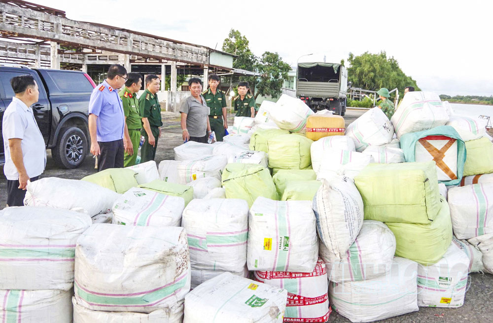 Lực lượng Biên phòng tiến hành kiểm tra, kiểm đếm, phát hiện và thu giữ số lượng lớn mẫu vật động vật hoang dã nguy cấp, quý, hiếm. Ảnh: Bộ đội Biên phòng cung cấp