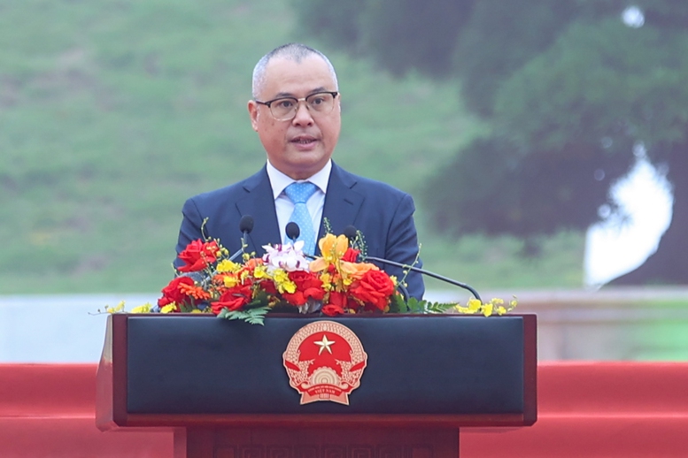 Đồng chí Phạm Đại Dương, Ủy viên Trung ương Đảng, Bí thư Tỉnh ủy, Trưởng đoàn đại biểu Quốc hội tỉnh Phú Thọ phát biểu tại Lễ kỷ niệm - Ảnh: chinhphu.vn/Nhật Bắc