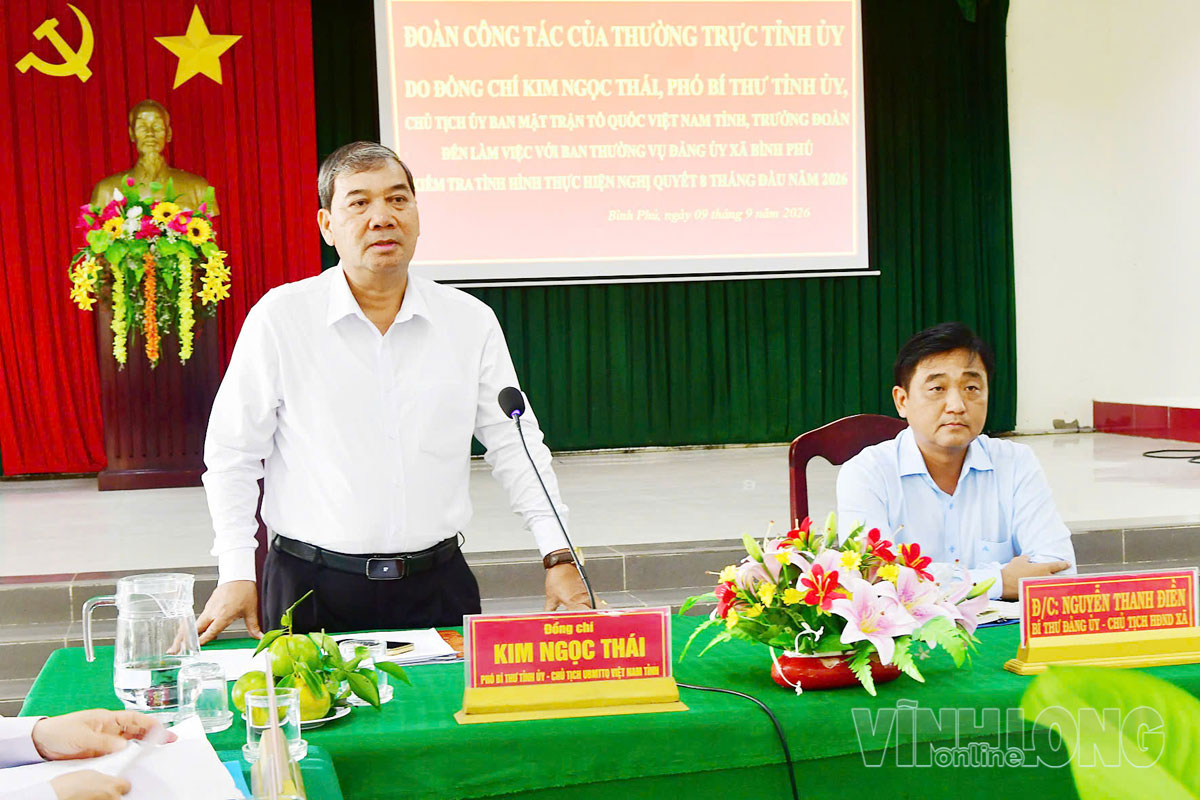 Phó Bí thư Tỉnh ủy, Chủ tịch Ủy ban MTTQ Việt Nam tỉnh Kim Ngọc Thái phát biểu tại buổi làm việc.