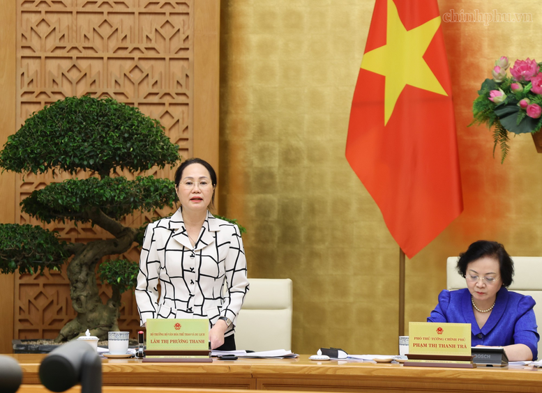 Bộ trưởng Bộ Văn hóa, Thể thao và Du lịch Lâm Thị Phương Thanh phát biểu tại phiên họp - Ảnh: chinhphu.vn/Thu Giang

