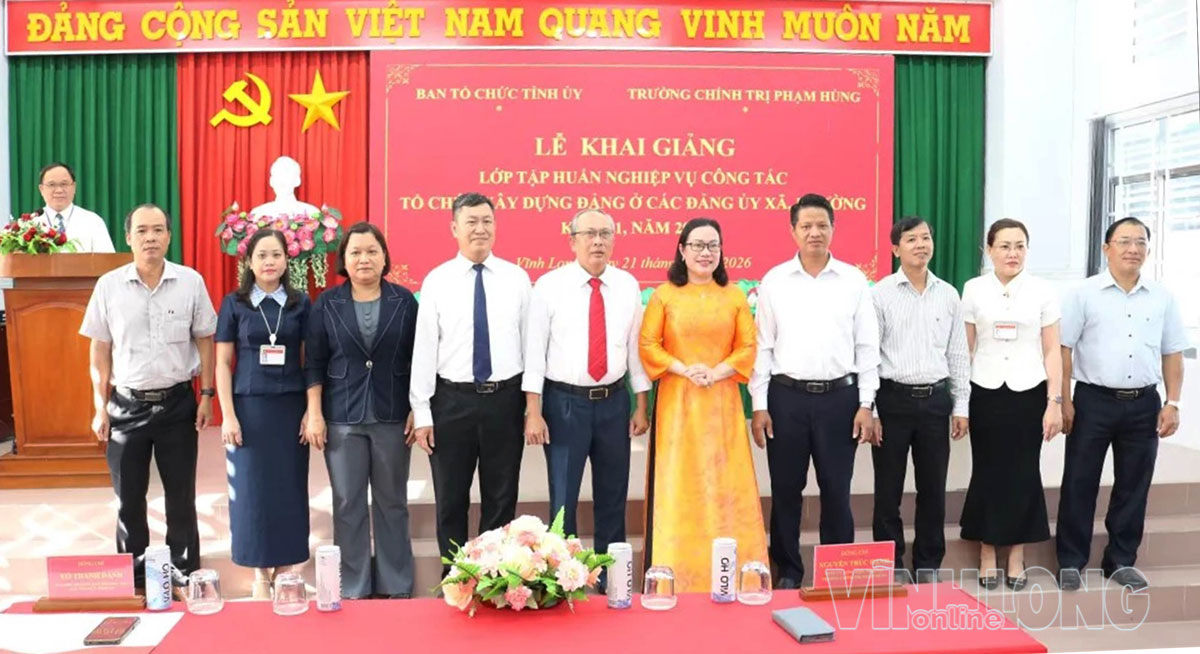 Trường Chính trị Phạm Hùng khai giảng lớp Tập huấn nghiệp vụ công tác tổ chức xây dựng Đảng ở các Đảng ủy xã, phường khóa 01, năm 2026 (21/7/2026).