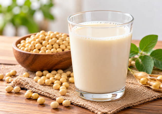 Sữa đậu nành không đường cung cấp protein thực vật và có thể là lựa chọn thay thế phù hợp cho một số loại đồ uống nhiều đường. Ảnh: P.H tạo từ AI
