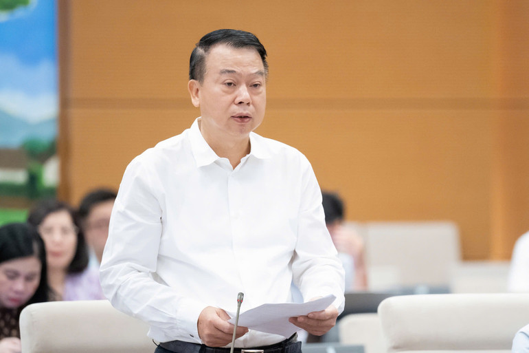 Thứ trưởng Tài chính Nguyễn Đức Chi báo cáo tại phiên họp. (Ảnh: DUY LINH)
