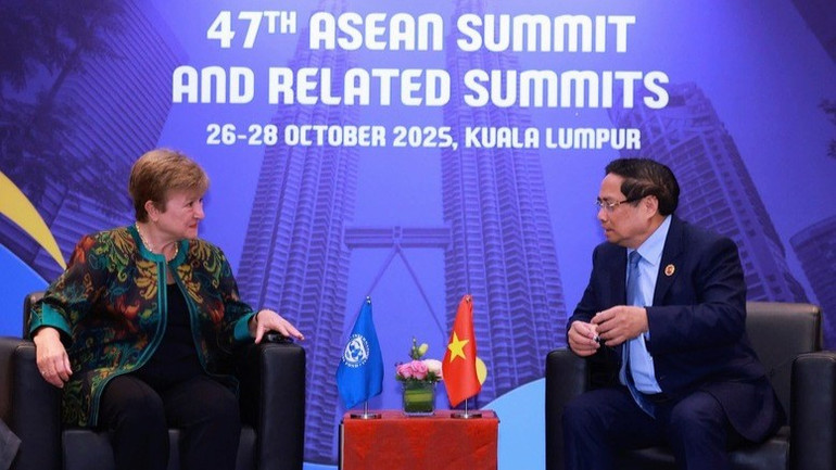 Thủ tướng Chính phủ Phạm Minh Chính cảm ơn sự hợp tác, hỗ trợ tích cực, hiệu quả của IMF dành cho Việt Nam thời gian qua. (Ảnh: VGP/Nhật Bắc)