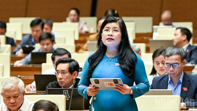 Đại biểu Đàng Thị Mỹ Hương (Khánh Hòa) phát biểu. (Ảnh: DUY LINH)