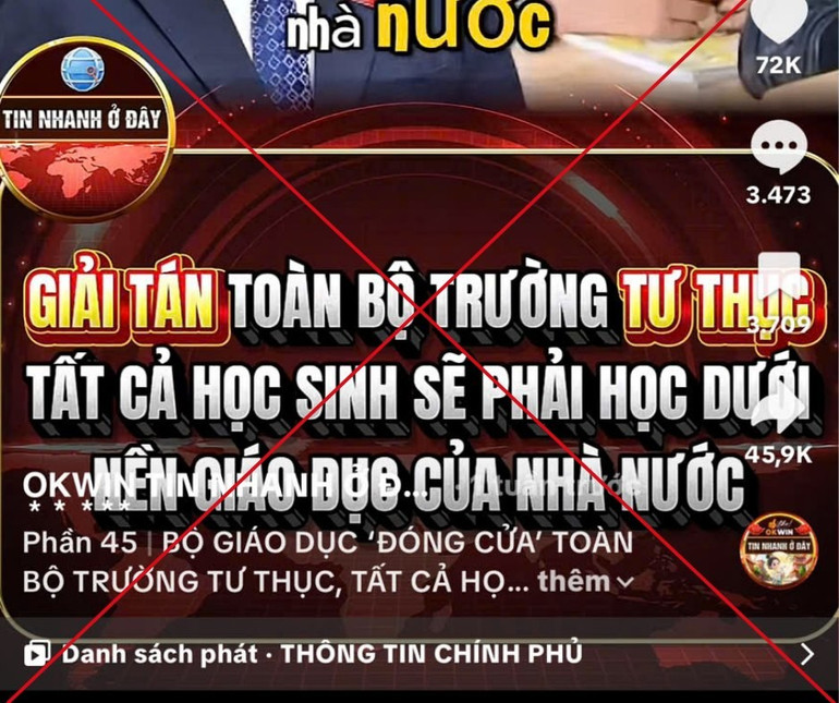 Nội dung sai sự thật do một số tài khoản mạng xã hội đăng tải (Ảnh: Bộ Giáo dục và Đào tạo cung cấp)
