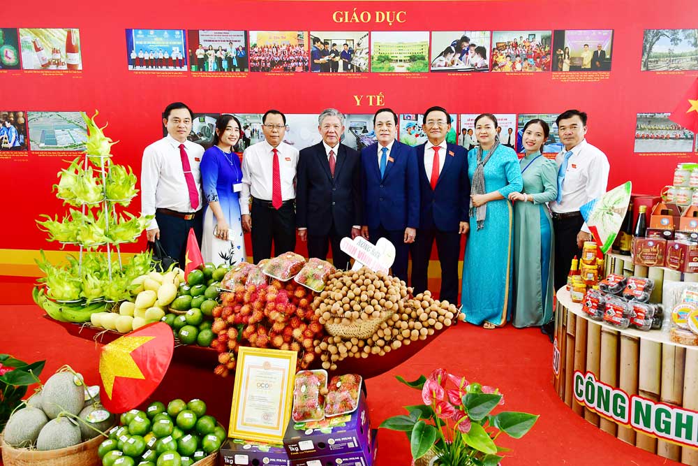 Đại biểu tham quan khu trưng bày thành tựu kinh tế - xã hội và sản phẩm OCOP của tỉnh.