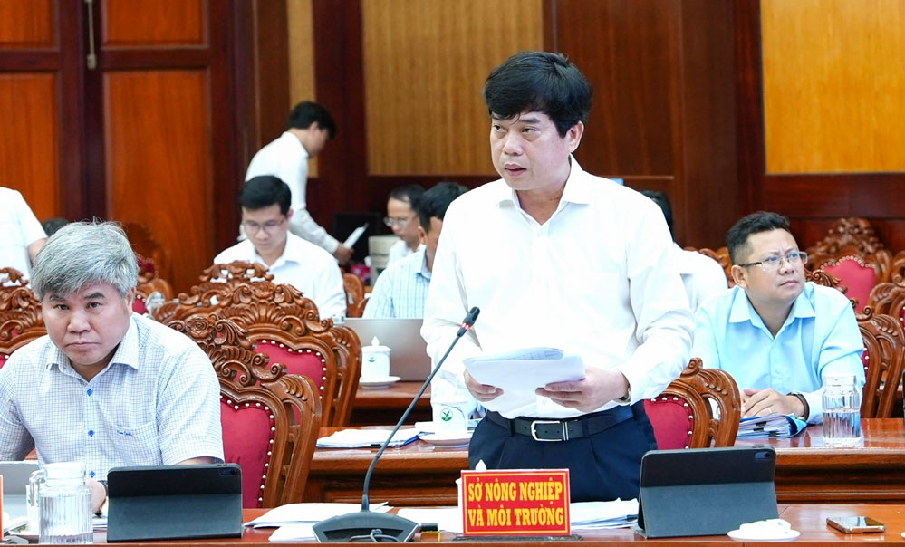 Giám đốc Sở Nông nghiệp và Môi trường- Lâm Văn Tân trao đổi ý kiến tại hội nghị.