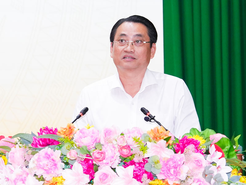 Đồng chí Nguyễn Quỳnh Thiện- Tỉnh ủy viên, Phó Chủ tịch UBND tỉnh Vĩnh Long trình bày tham luận tại hội nghị.
