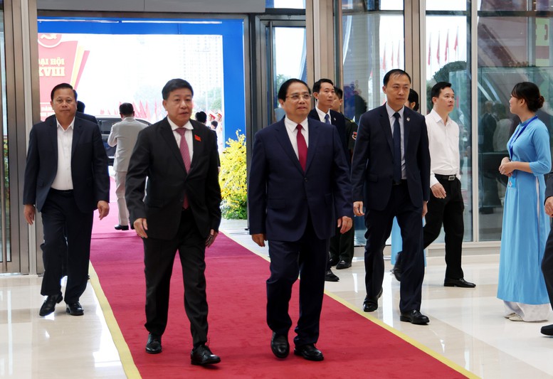 Thủ tướng Chính phủ Phạm Minh Chính đến dự Đại hội đại biểu Đảng bộ TP. Hà Nội lần thứ XVIII - Ảnh: VGP/GH