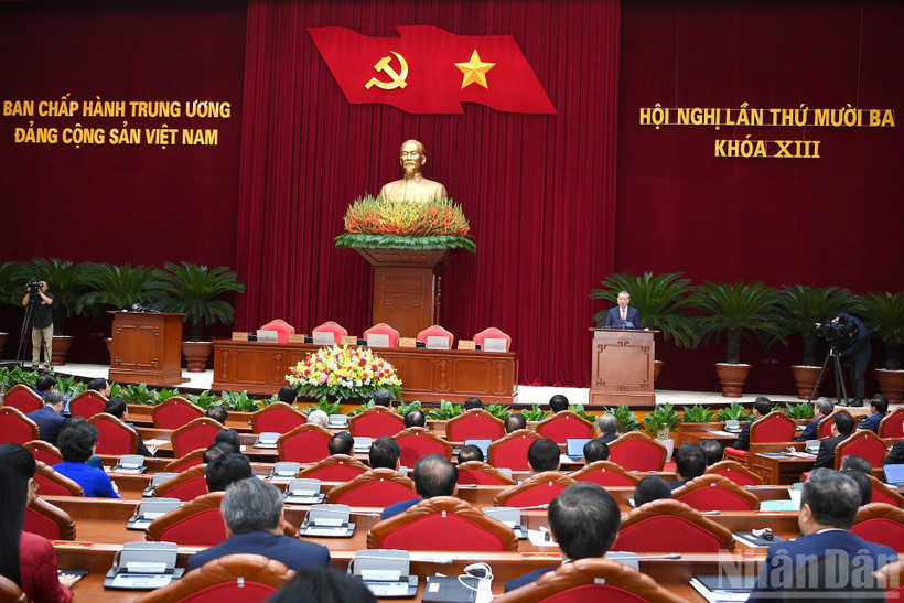 Quang cảnh phiên bế mạc Hội nghị lần thứ 13 Ban Chấp hành Trung ương Đảng khóa XIII. (Ảnh: ĐĂNG KHOA)
