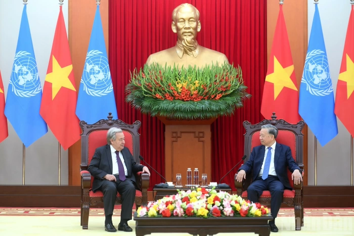 [Ảnh] Tổng Bí thư Tô Lâm tiếp Tổng Thư ký Liên hợp quốc Antonio Guterres