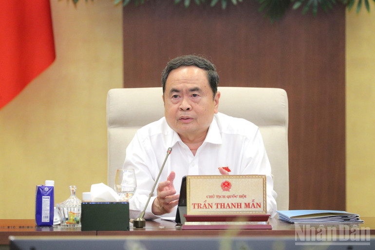 Chủ tịch Quốc hội Trần Thanh Mẫn phát biểu tại phiên họp. (Ảnh: DUY LINH)
