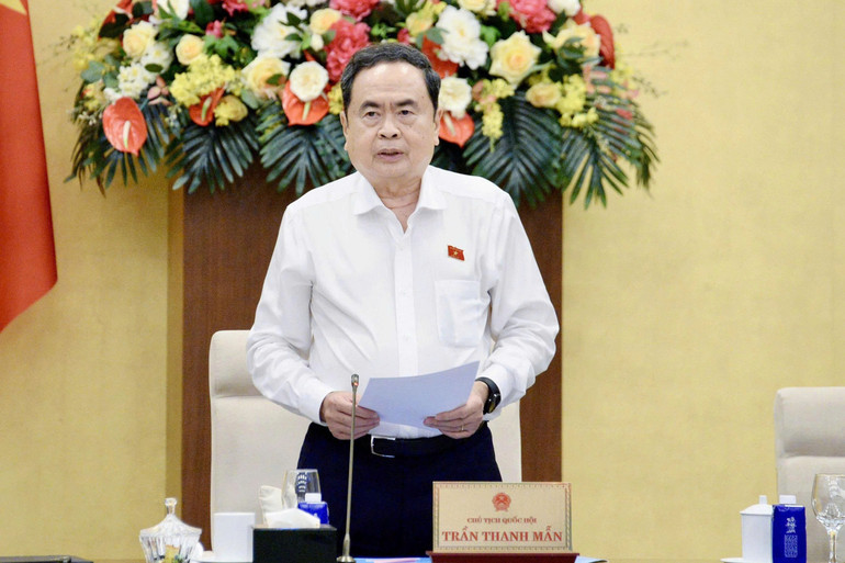 Chủ tịch Quốc hội Trần Thanh Mẫn phát biểu bế mạc phiên họp. (Ảnh: DUY LINH)