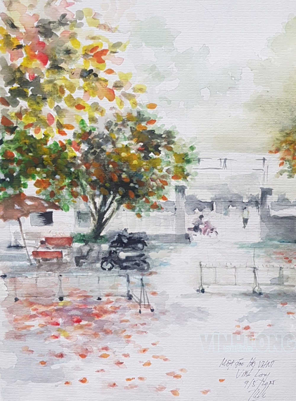 Mùa bàng thay lá. Ký họa: TRẦN THẮNG


