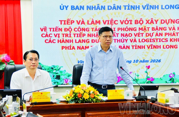Thứ trưởng Bộ Xây dựng Nguyễn Xuân Sang làm việc với tỉnh Vĩnh Long về tiến độ Dự án Phát triển các hành lang đường thủy và logistics khu vực phía Nam