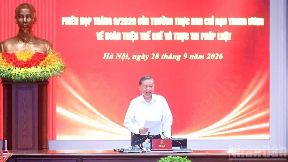 Tổng Bí thư, Chủ tịch nước Tô Lâm phát biểu chỉ đạo tại Phiên họp tháng 9/2026 của Thường trực Ban Chỉ đạo Trung ương về hoàn thiện thể chế và thực thi pháp luật. (Ảnh: ĐĂNG KHOA)
