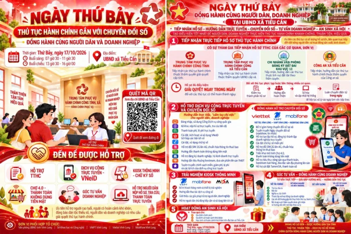 Tiểu Cần sẽ tổ chức “Ngày thứ Bảy Thủ tục hành chính gắn với chuyển đổi số, đồng hành cùng người dân và doanh nghiệp”