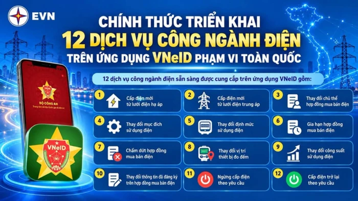 Chính thức triển khai 12 dịch vụ công ngành điện trên ứng dụng VNeID phạm vi toàn quốc
