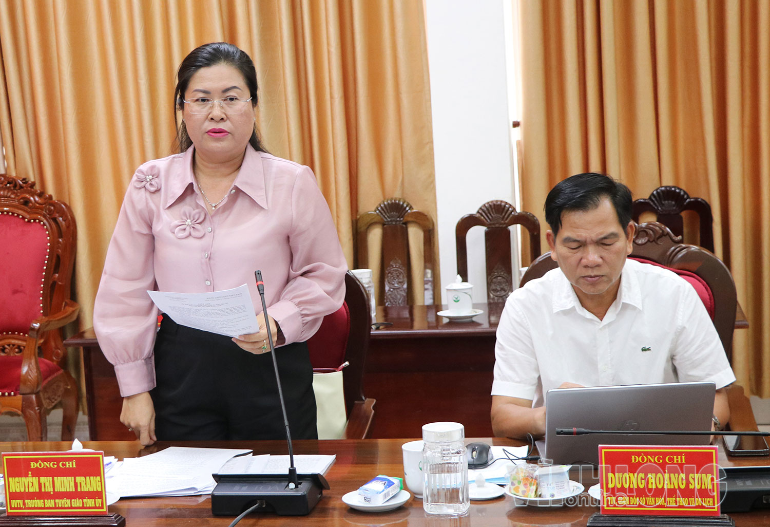 Đồng chí Nguyễn Thị Minh Trang- Ủy viên Thường vụ Tỉnh ủy, Trưởng Ban Tuyên giáo Tỉnh ủy phát biểu tại buổi làm việc.